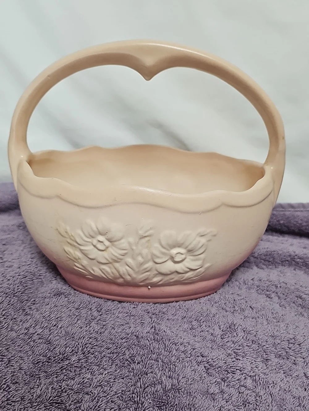 Vintage USA Hull Pottery Floral Basket Hombre Cream and Pink Basket/Planter